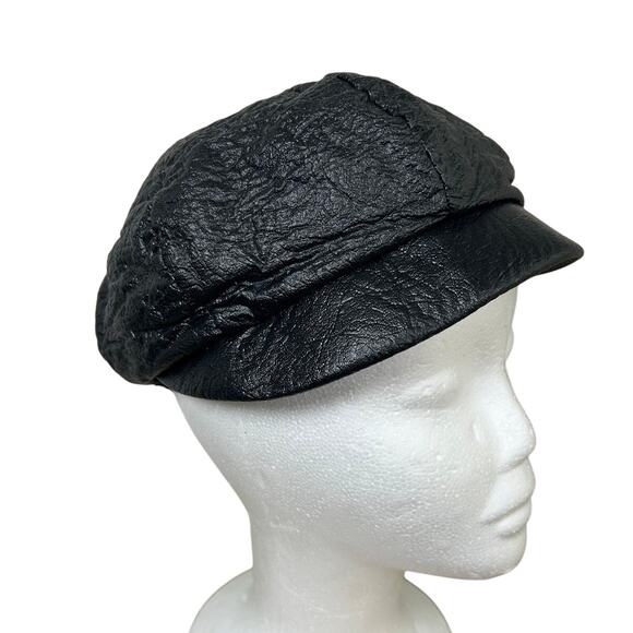 Vintage Womens Cap hat- Small Size- Leather Like Material- brim bending black - Picture 2 of 6